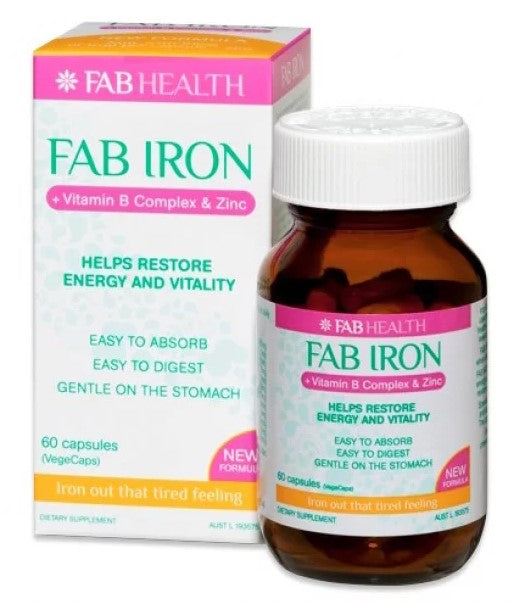 Fab Iron + Vitamin B Complex & Zinc 60 Capsules (EXP: 01/01/2026)
