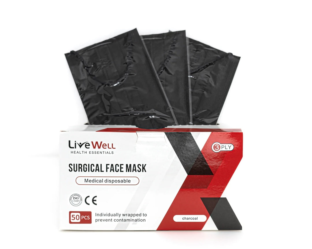 Live Well Health Essentials Surgical Face Masks Level 3 (Charcoal)