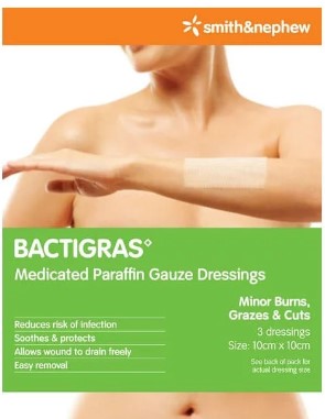 Bactigras Medicated Paraffin Gauze Dressings 10cm X 10cm 3 Pack (EXP: 01/05/2026)