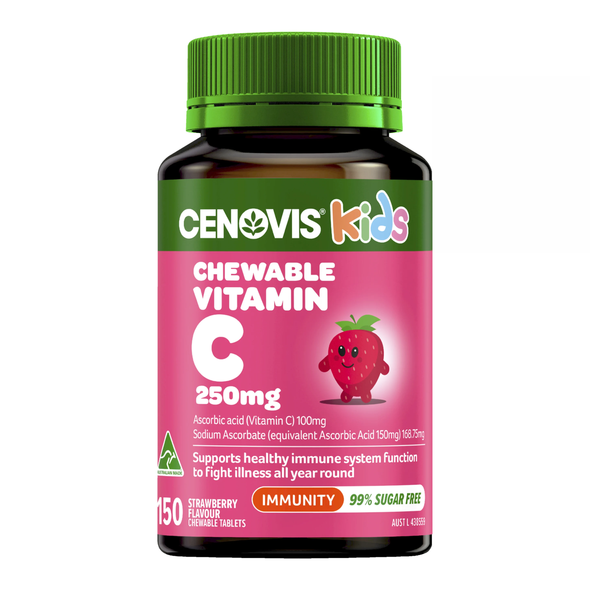 Cenovis Kids Chewable Vitamin C 250mg Strawberry Flavour 150 Tablets (EXP: 01/06/2026)