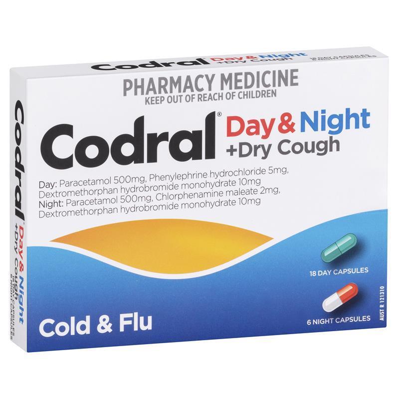 Codral PE Cold and Flu + Dry Cough Day & Night 24 Capsules