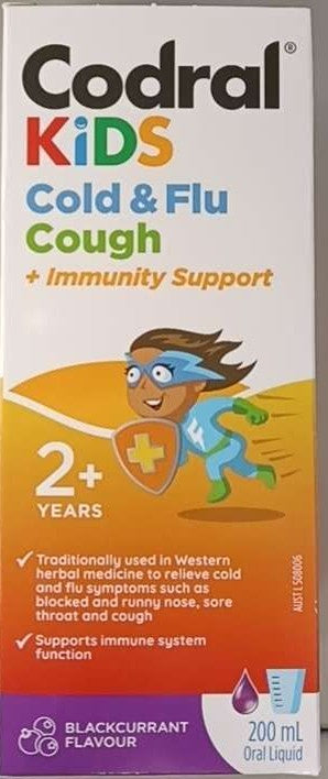 Codral Kids Cold & Flu Ho Hương vị lý chua đen 2 tuổi+ 200mL