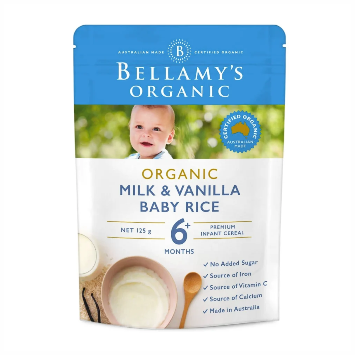 Bellamy's Organic Milk and Vanilla Baby Rice 6+ Months 125g