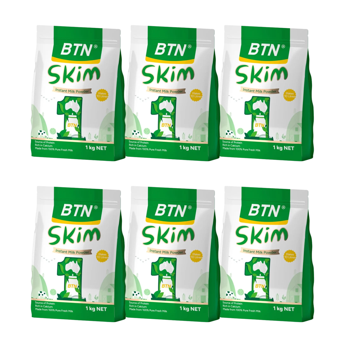 BTNature Skim Instant Milk Powder (Bag) 1kg X 6 BUNDLE