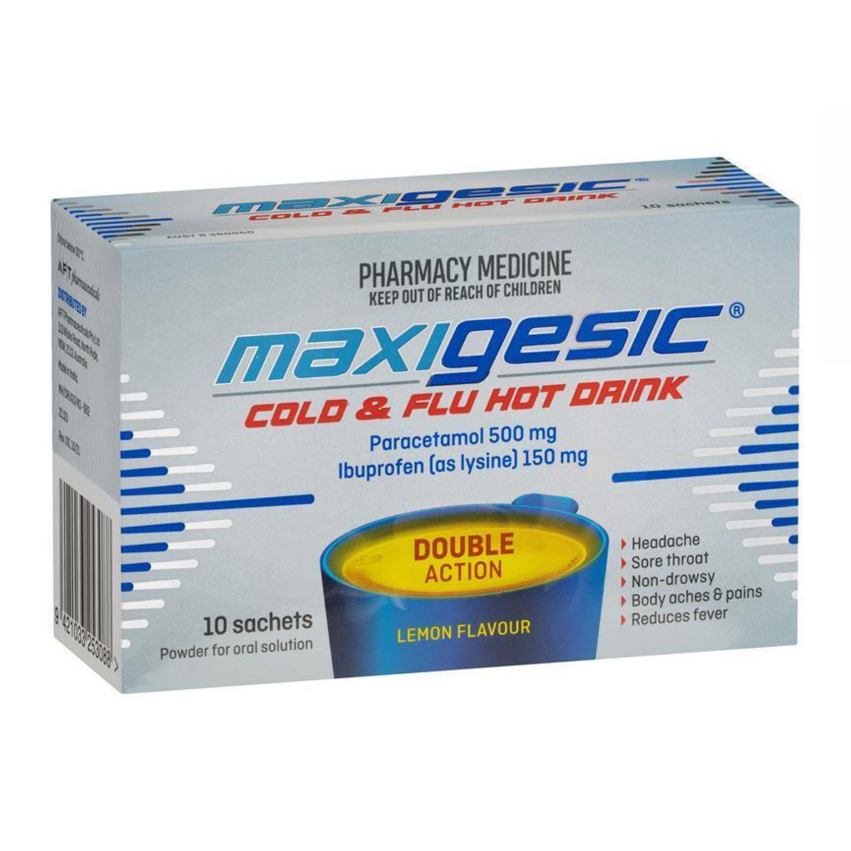 Maxigesic Cold and Flu Hot Drink Double Action Lemon Flavour 10 Satchets (S2) (EXP: 01/04/2026)