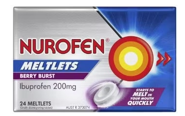 Nurofen Meltlets ยาแก้ปวด Berry Burst Ibuprofen 200 มก. 24 แพ็ค (EXP: 01/07/2026)