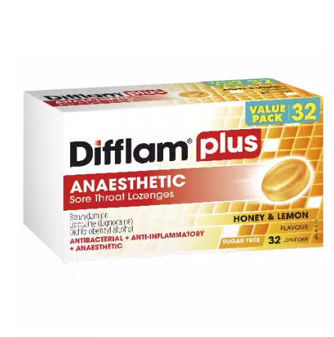 difflam Plus麻酔痛喉のトリプルアクションロゼンゲン蜂蜜レモンフレーバーバリューパック32ロゼン