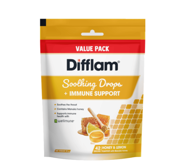 Difflam Sothingの喉のドロップ +免疫サポートハニー＆レモンフレーバーバリューパック42ドロップ