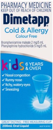 Dimetapp Cold And Allergy Colour Free 6 Years+ 200mL (EXP: 01/04/2026)