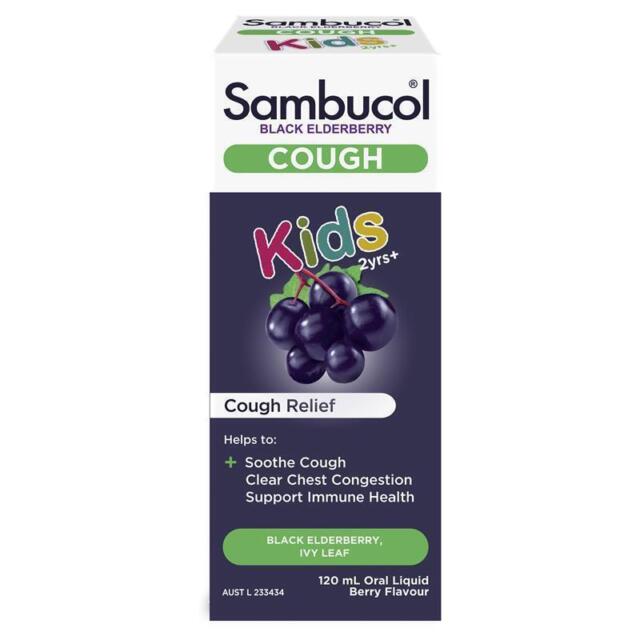 Sambucol Black Elderberry Kids Cough Liquid 2yrs+ 120mL (EXP: 01/03/2026)