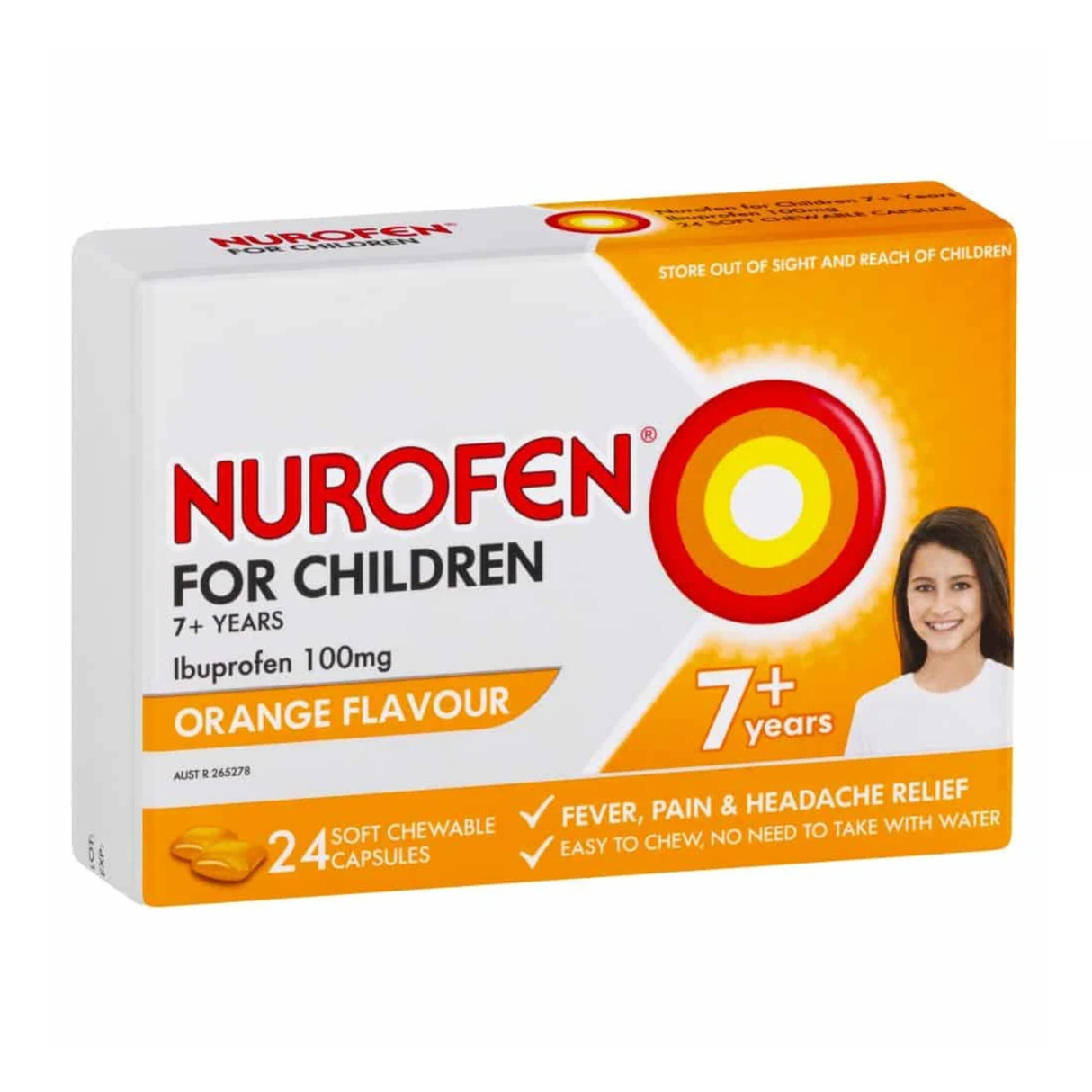 Nurofen For Children Chewable 7+ Years Orange Flavour 24 Capsules (EXP: 01/06/2026)