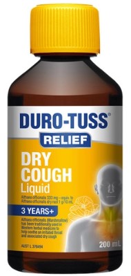 Duro-Tuss Relief ยาแก้ไอแห้ง 3 ปี+ 200มล. (EXP: 01/09/2026)