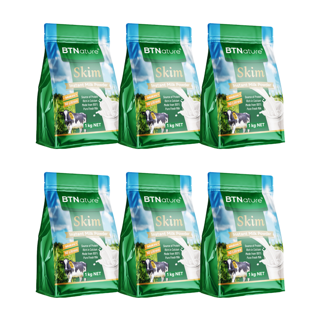 BTNature Skim Instant Milk Powder (Bag) 1kg X 6 BUNDLE  [FREE SHIPPING]