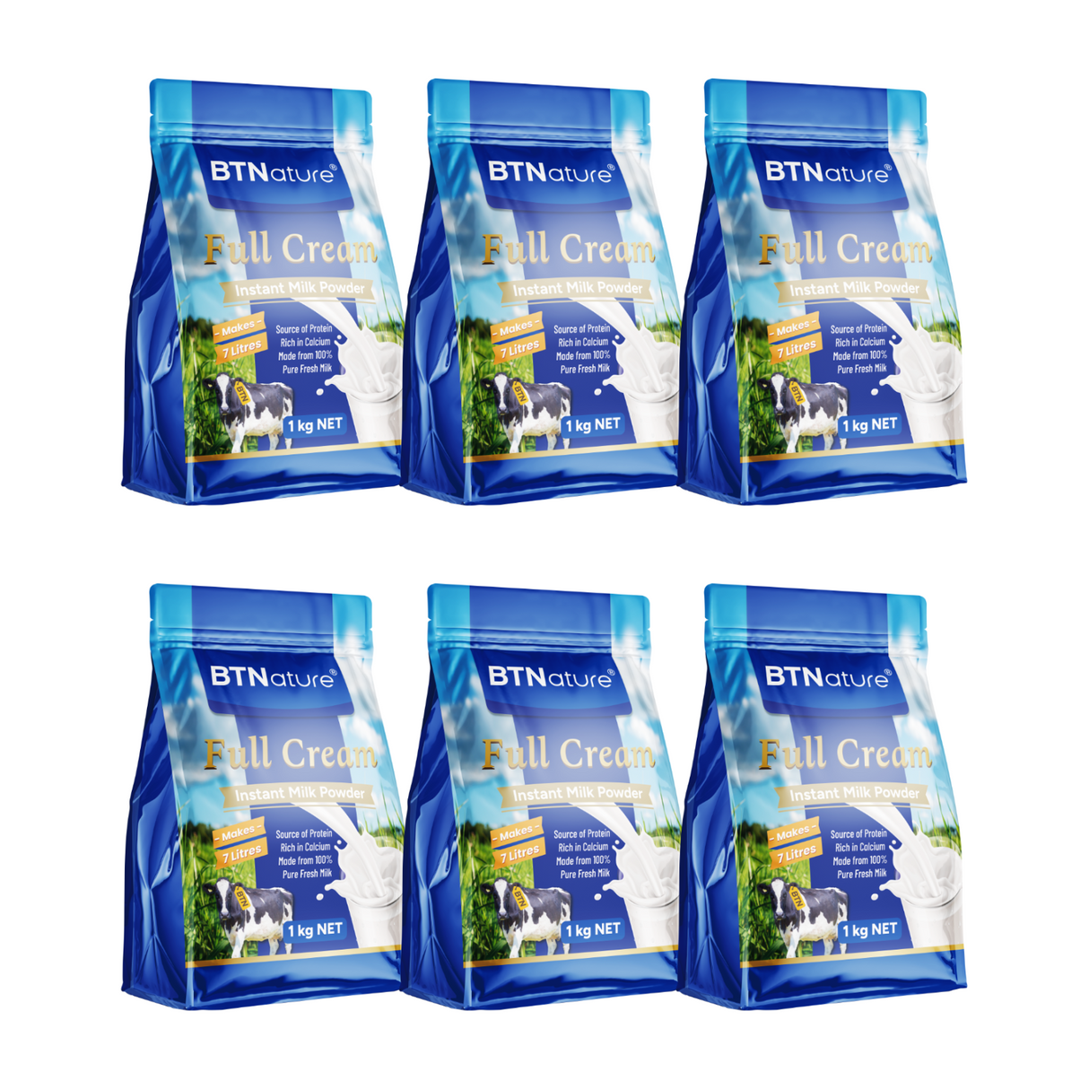 BTNature Full Cream Instant Milk Powder (Bag) 1kg X 6 BUNDLE [FREE SHIPPING]