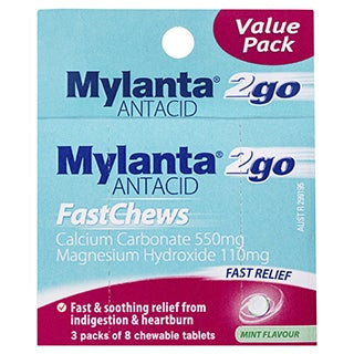 Mylanta 2 Go Antacid Fast Chews 24 เม็ด (EXP: 01/07/2026)