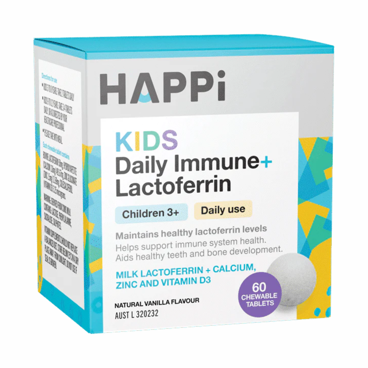 Happi Kids Daily Immune + Lactoferrin เด็ก 3+ 60 เม็ด