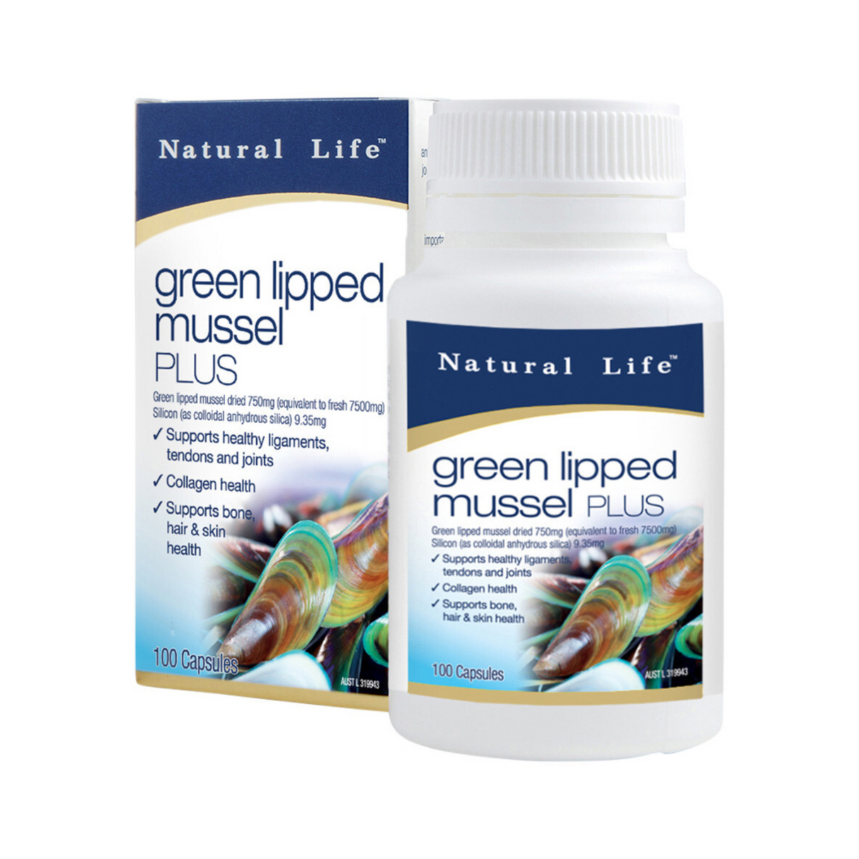 หอยแมลงภู่สีเขียวตามธรรมชาติชีวิตบวก 100 แคปซูล