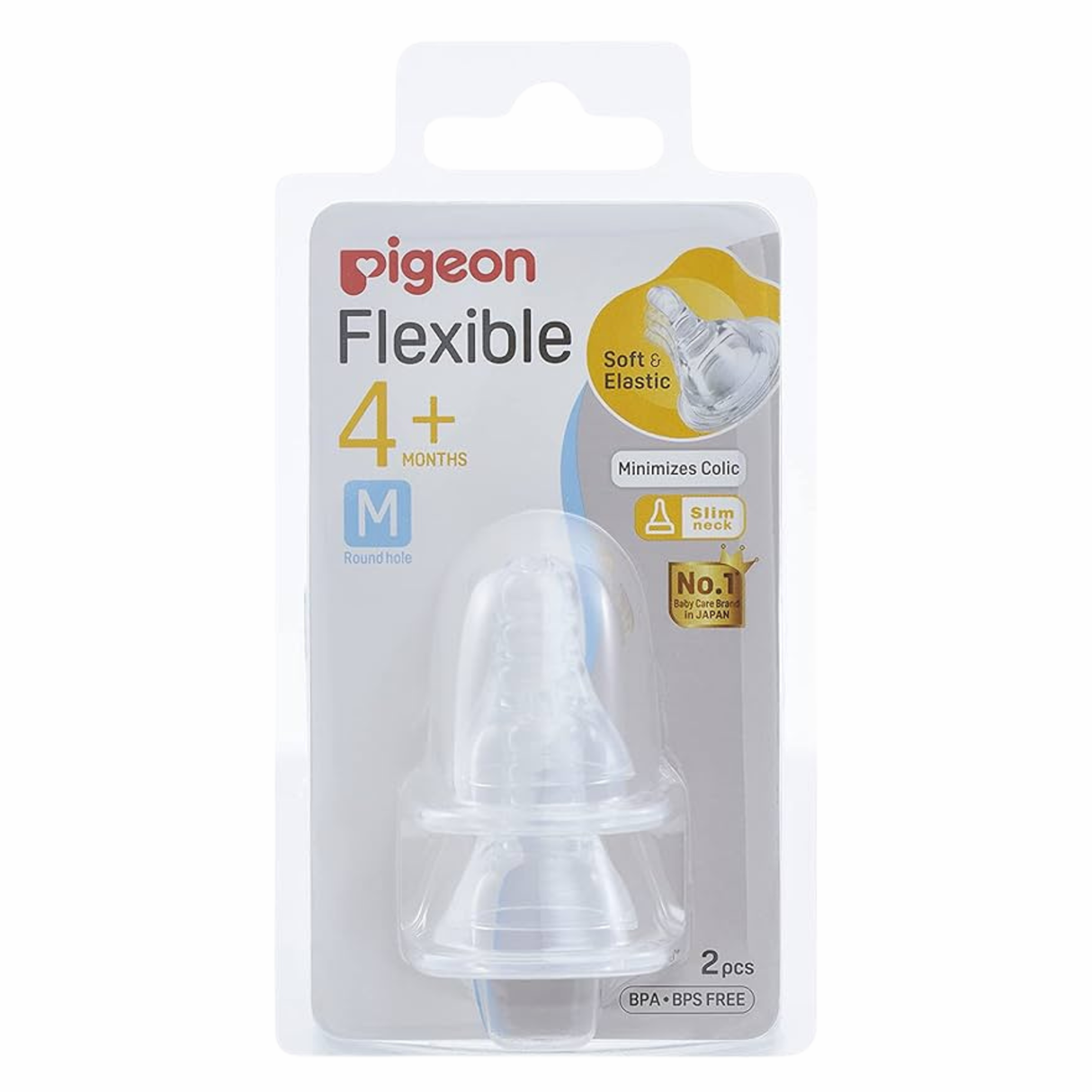 Pigeon Peristaltic Slim Neck Soft Silicone Medium Teat 4m+ 2pcs
