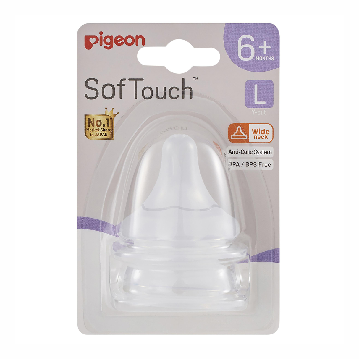Pigeon SofTouch Peristaltic Plus Wide Neck 6m+ L Y-cut 2pcs